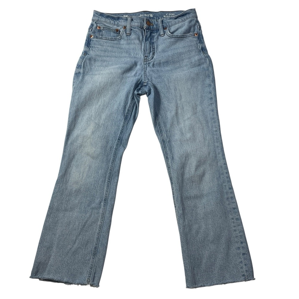 J Crew 9" Demi Boot Crop Jeans Womens 26 Light Wash Raw Hem Denim